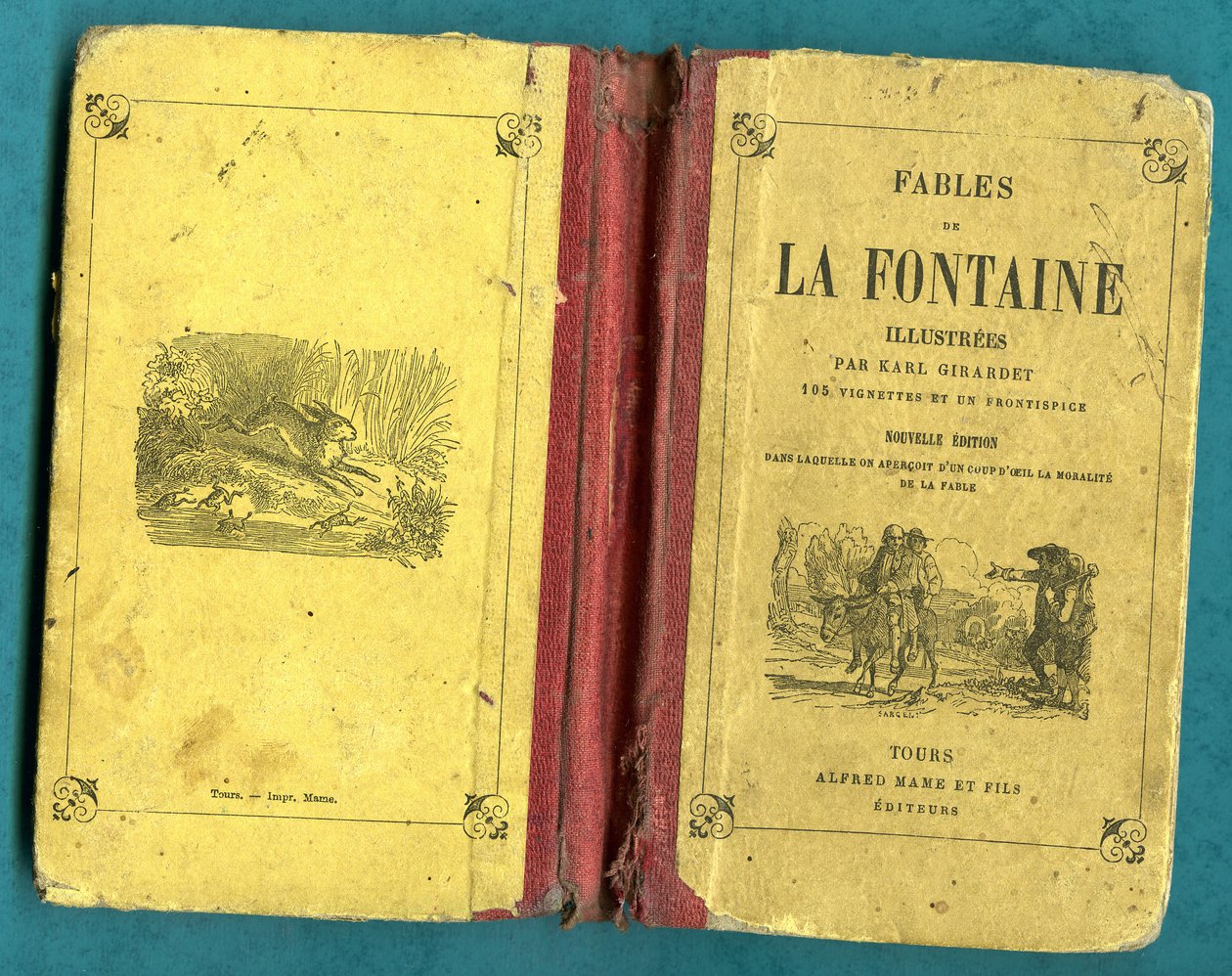 Omslag van een boek van de Fabels van La Fontaine geïllustreerd door Karl Girardet, Mame in Tours door Karl Girardet