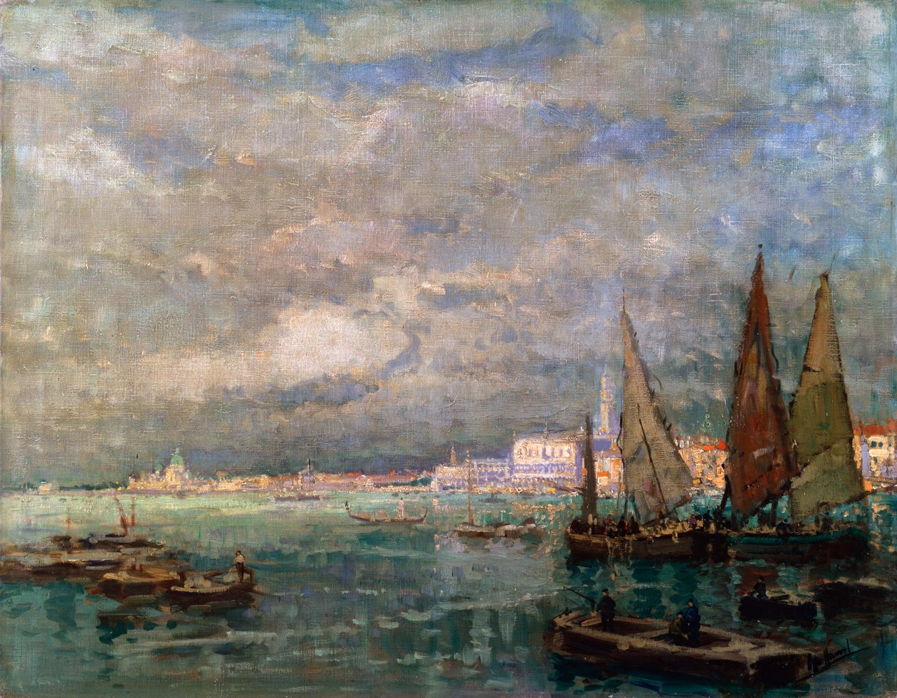 Landschap met boten, laat 19e of vroege 20e eeuw door Karl Hagemeister