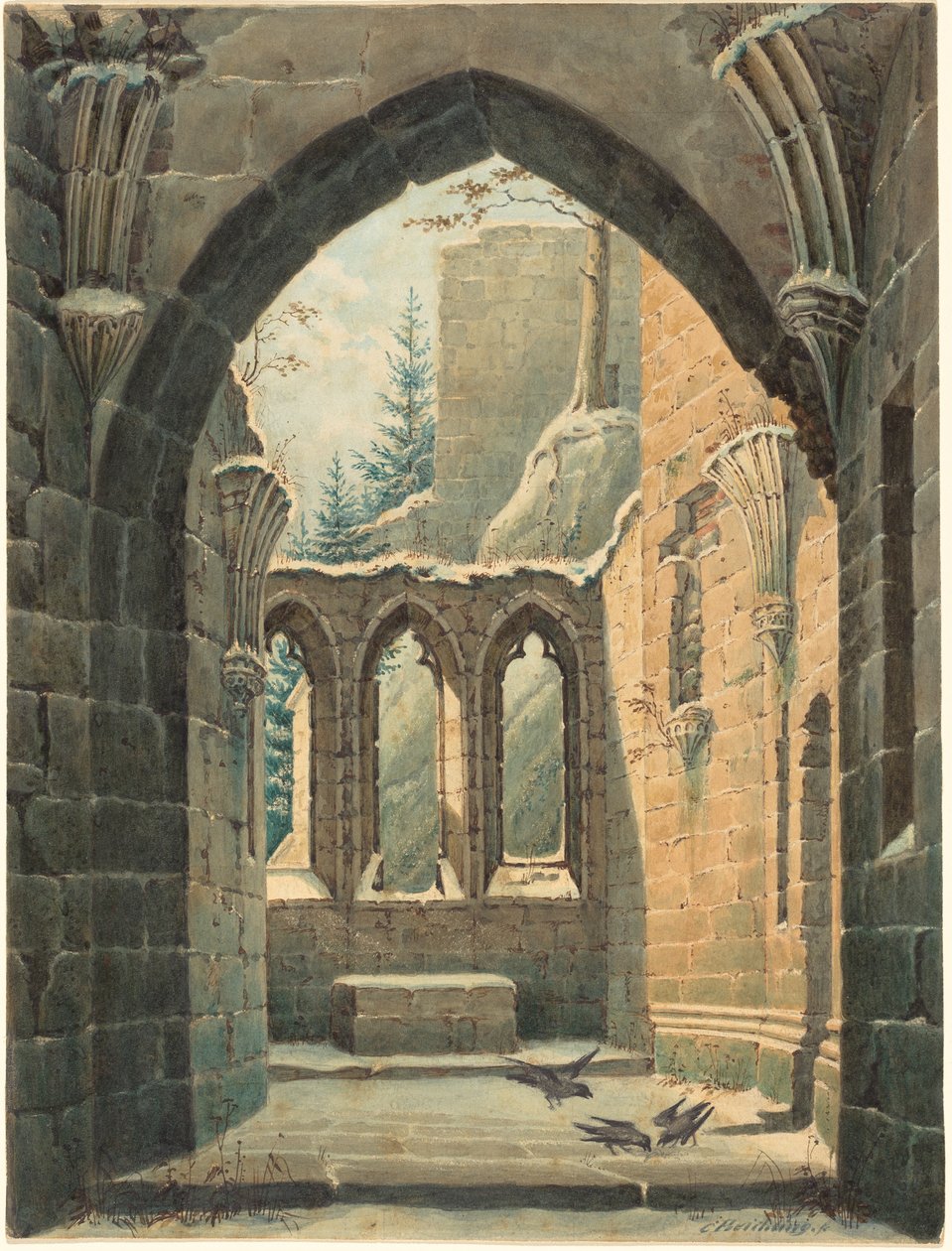 Ruïnes van het Oybin Klooster in de Winter door Karl Heinrich Beichling