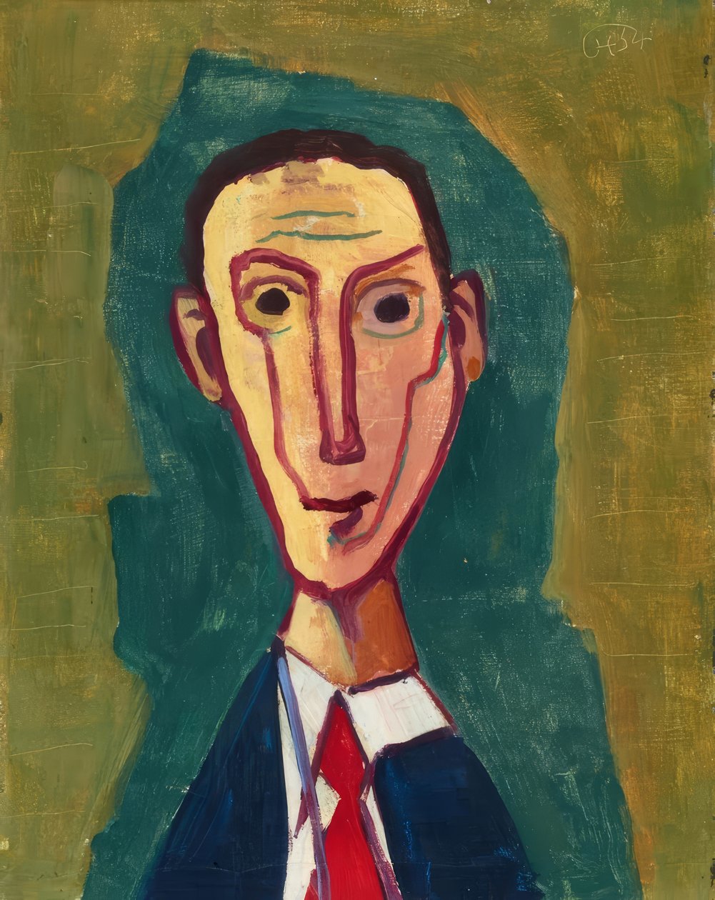 Expressionistisch mannenportret met rode stropdas door Karl Hofer