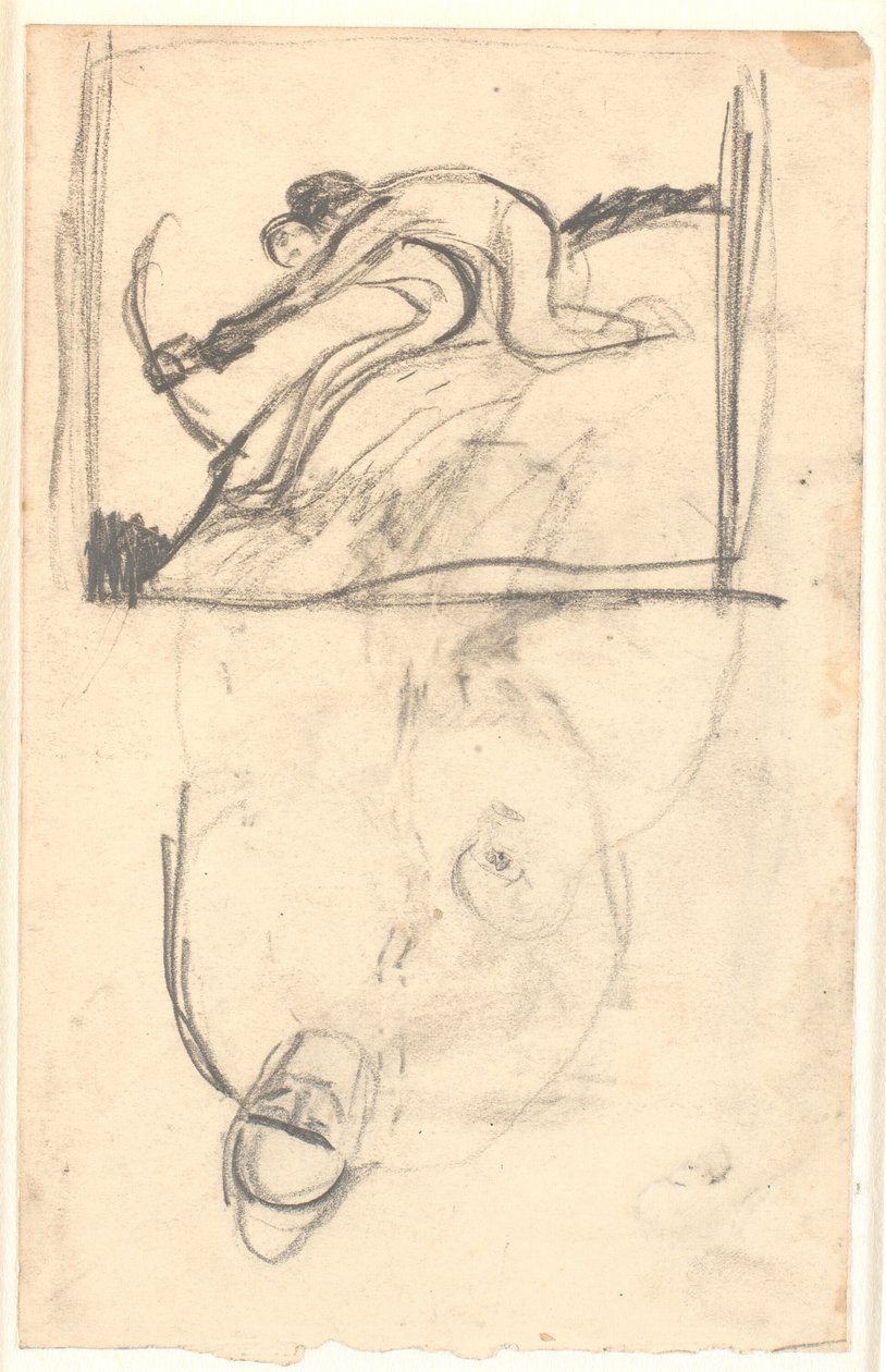Schets voor het schilderij "Höder en Loke", verder (ondersteboven) aanduiding van figuurcompositie door Karl Isakson