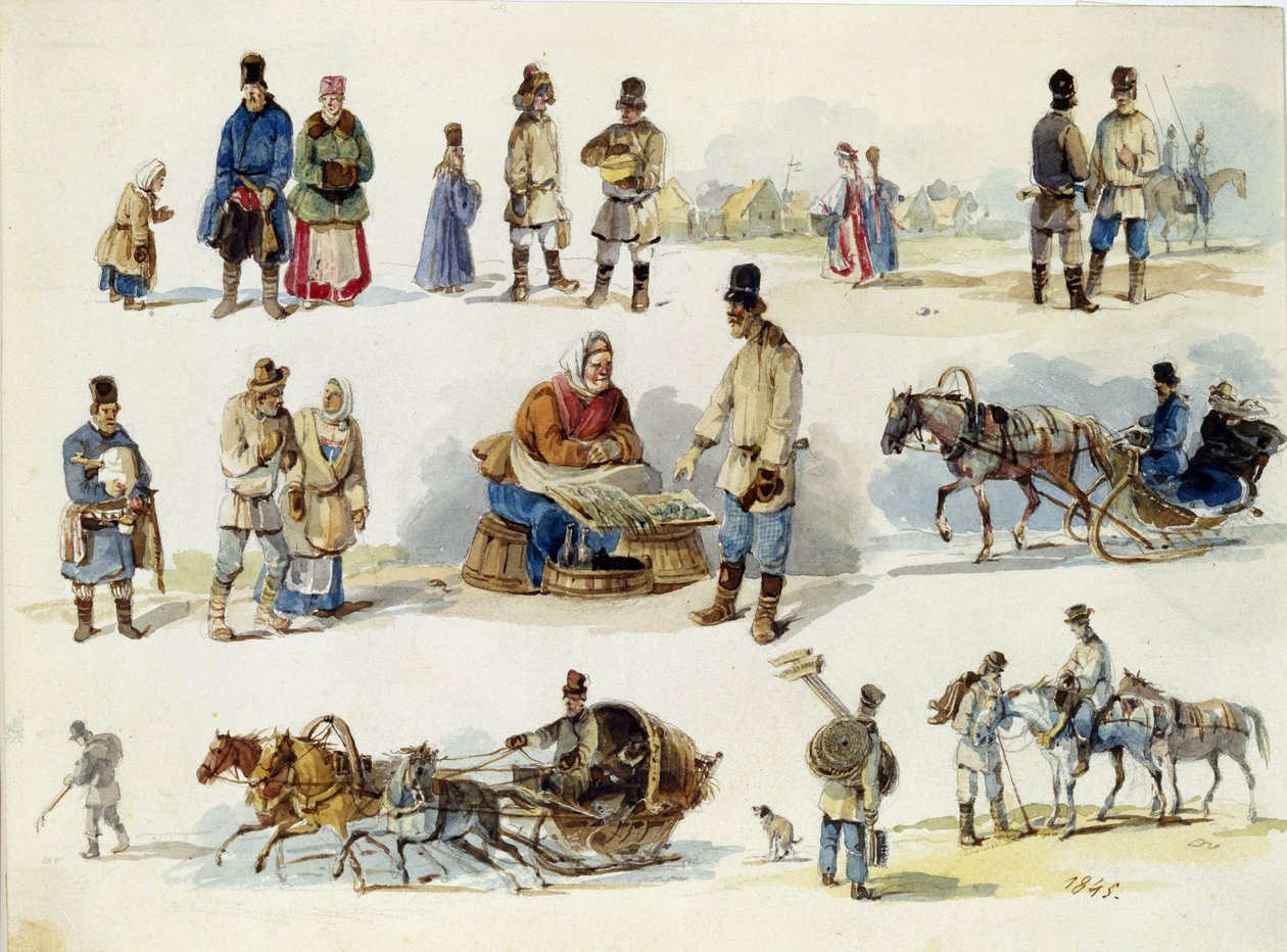 Volkssoorten van Rusland. Werk van Karl Ivanovich Kolmann, aquarel op karton door Karl Ivanovich Kolmann