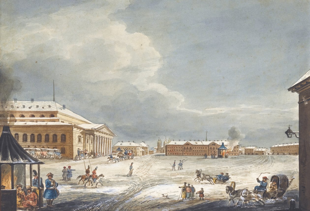 Uitzicht op het Sint-Petersburgs Keizerlijk Bolshoi Kamenny Theater door Karl Ivanovich Kolmann