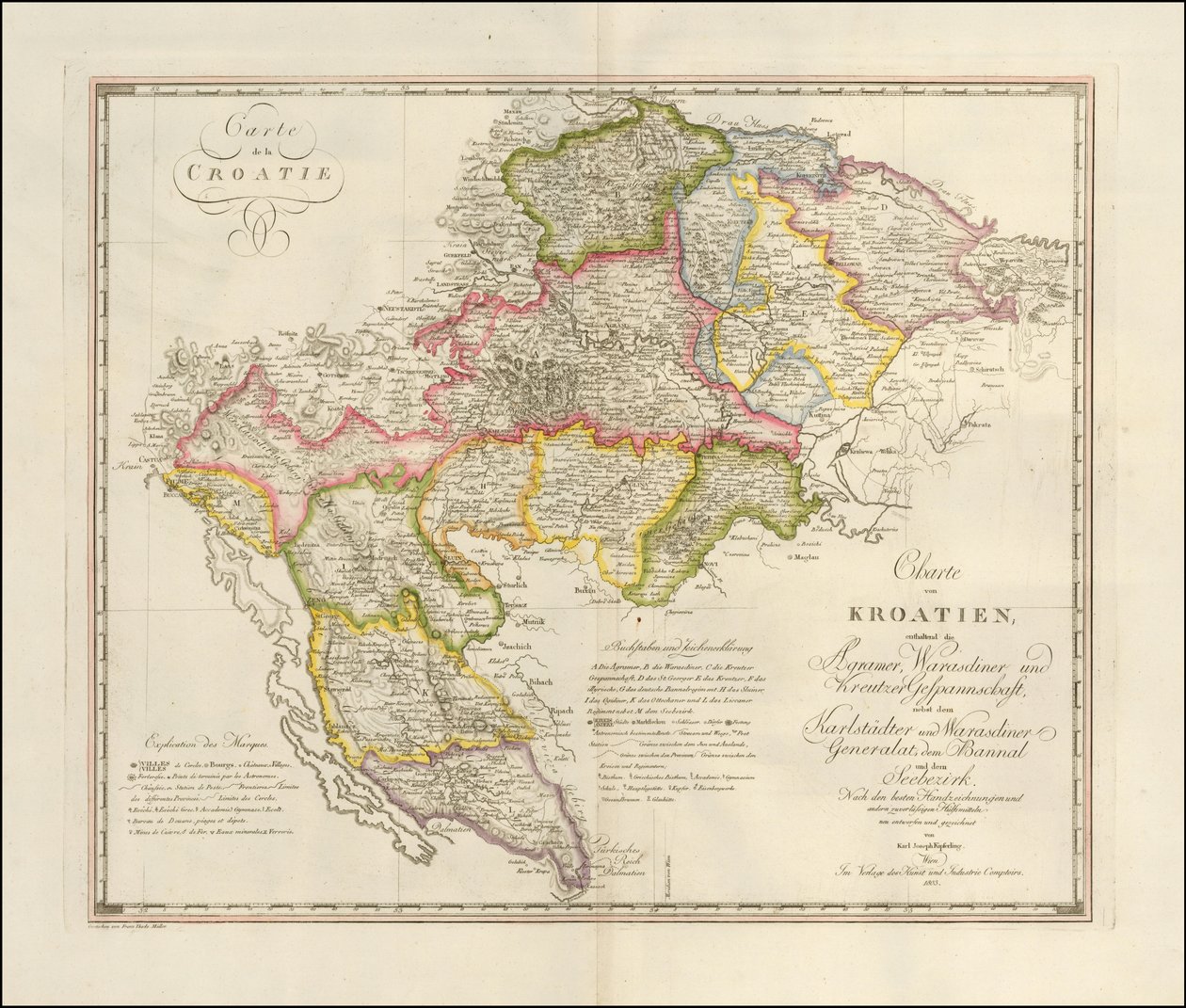 1803 kaart van Crotia door Karl Joseph Kipferling door Karl Joseph Kipferling