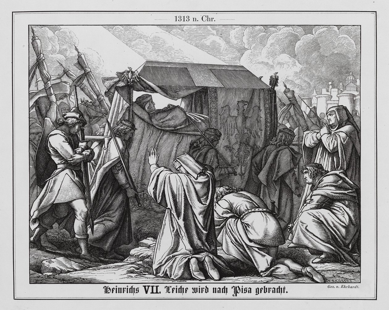 Het lichaam van de Heilige Roomse Keizer Hendrik VII wordt naar Pisa gebracht voor de begrafenis door Karl Ludwig Adolf Ehrhardt