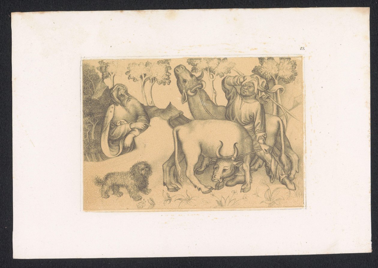 Paulus van Thebe bekijkt man met twee ossen (Entwürfe und Studien eines niederländischen Meisters aus dem XV. Jahrhundert) door Karl Palzow