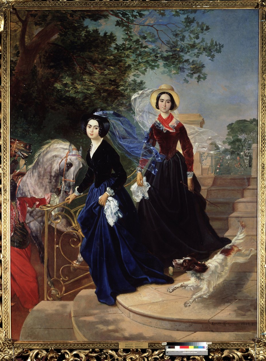 Portret van de zussen Olga en Alexandra Shishmariov, jonge vrouwen van de Russische hoge samenleving door Karl Pavlovich Bryullov