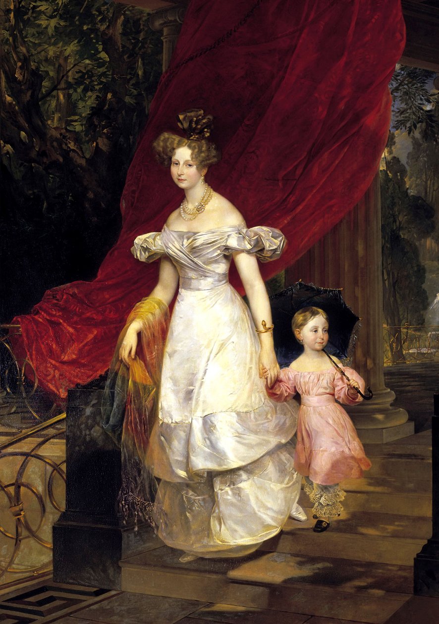 Portret van Groothertogin Elena Pavlovna van Rusland met haar dochter Maria door Karl Pavlovich Bryullov