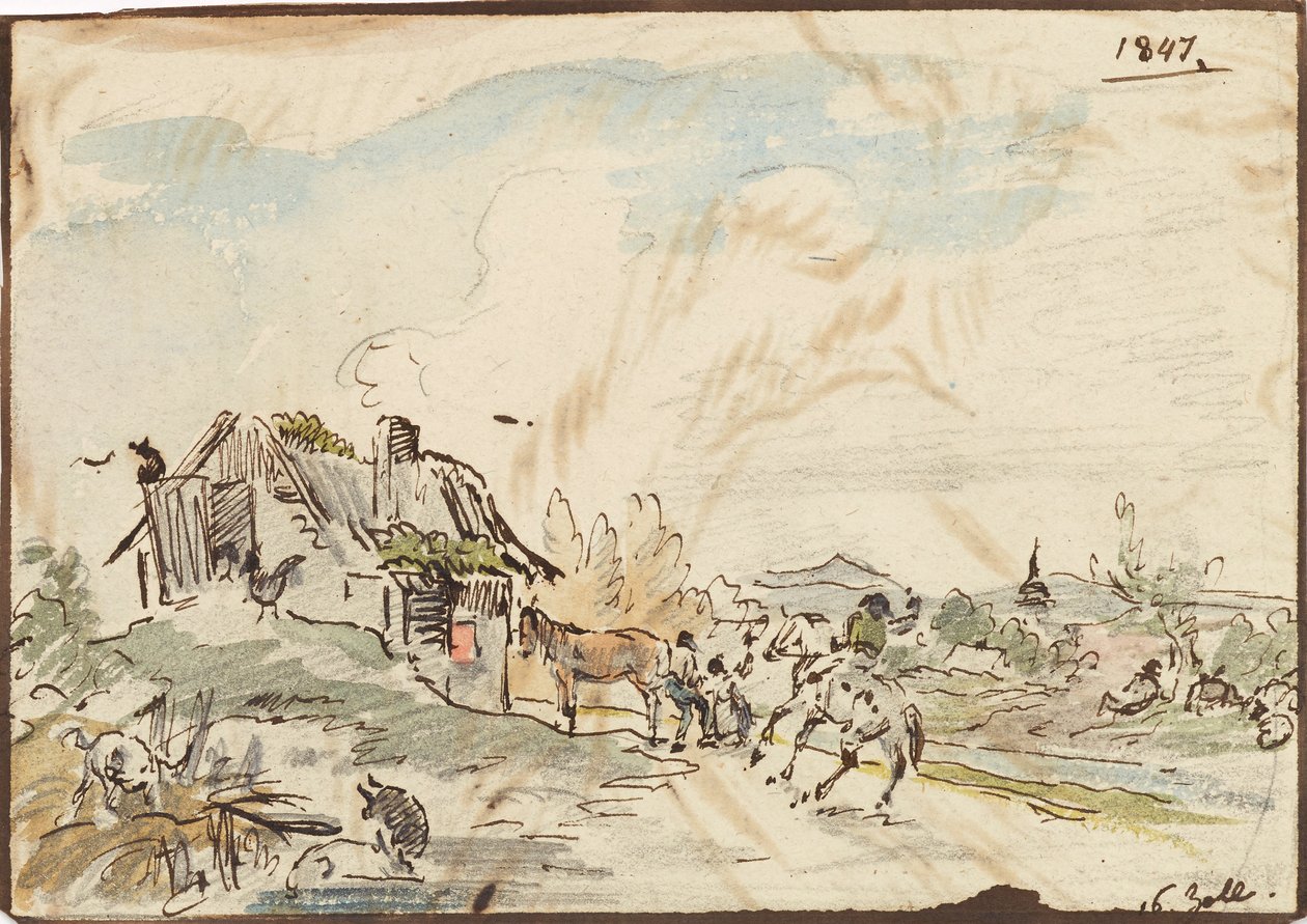 Landelijke idylle, boerderij met paarden door Karl Pischinger