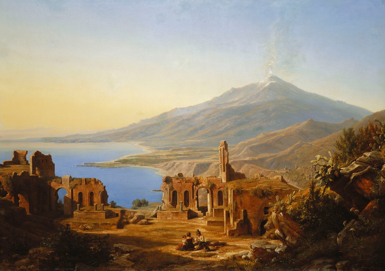 Teatro Greco, Taormina, met Etna op de Achtergrond, 1852 door Karl Robert Kummer