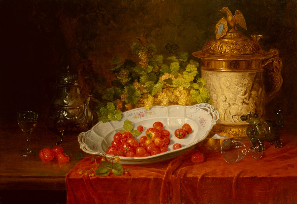 Stilleven met aardbeien en druiven door Karl Thoma Hofele