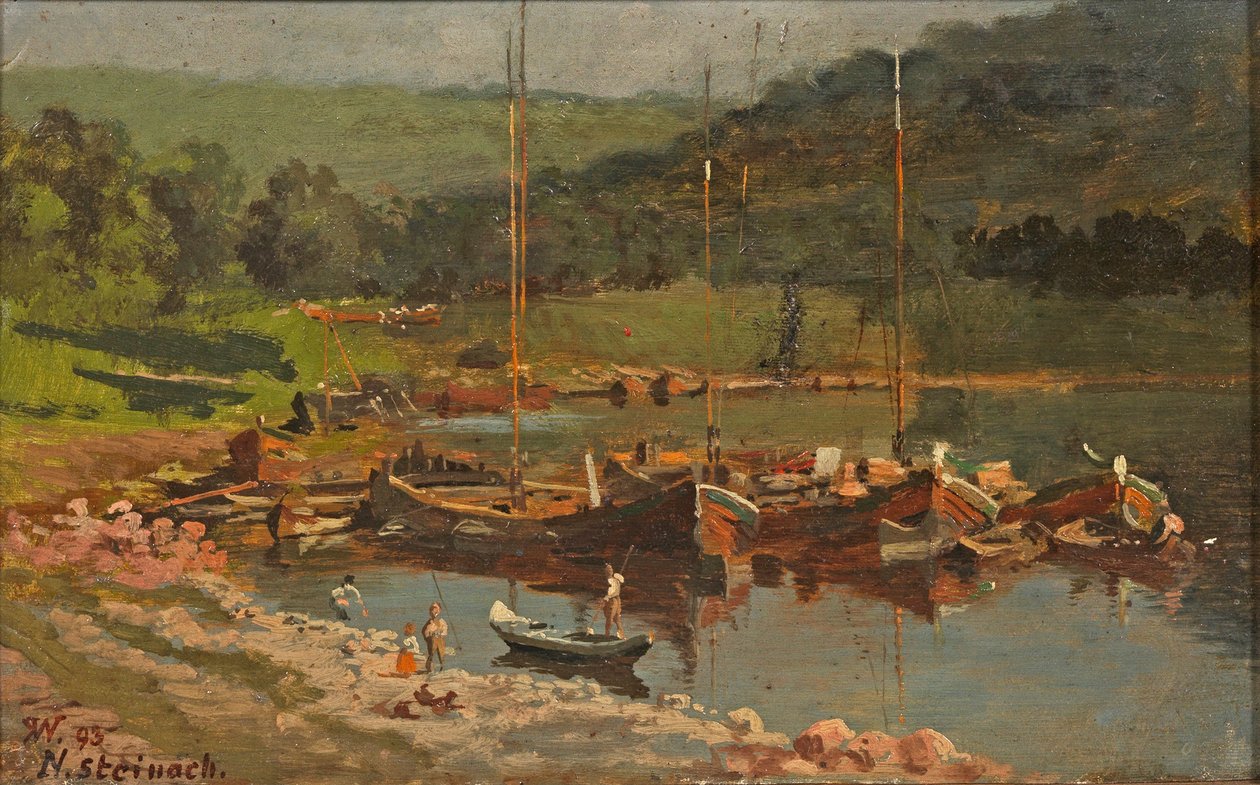 Karl Weysser - Schepen in Neckarsteinach, 1893 door Karl Weysser
