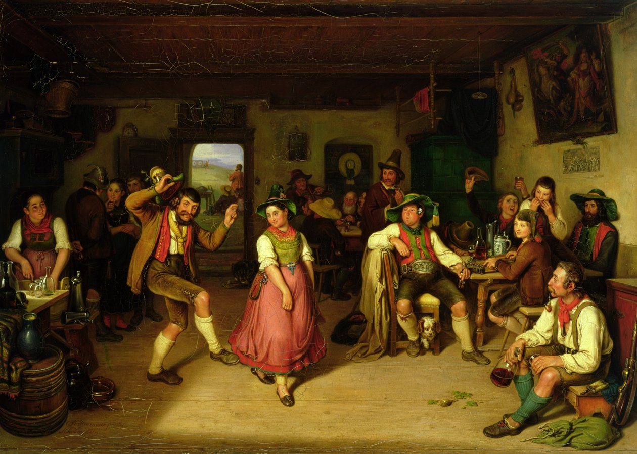Schietwedstrijden en dansen in Oberbayern, 1841 door Kaspar Kaltenmoser
