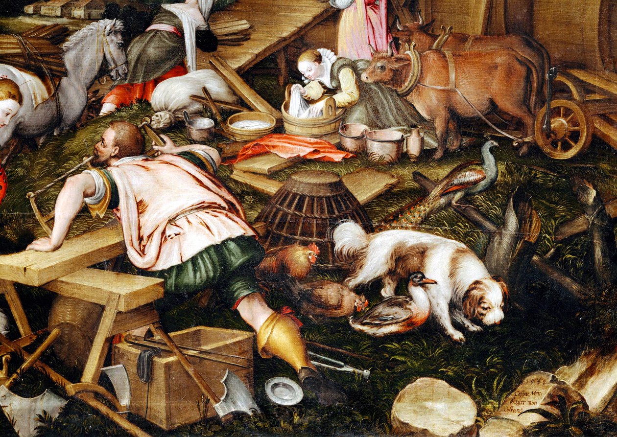 De dieren gaan de ark van Noach binnen ... (schilderij op doek) door Kaspar the Elder Memberger