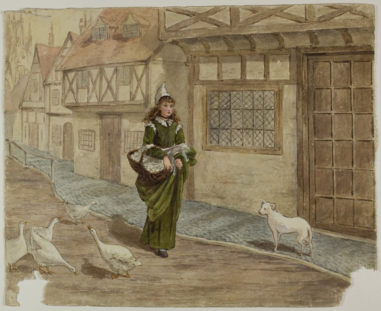 Meisje met eieren en ganzen door Kate Greenaway