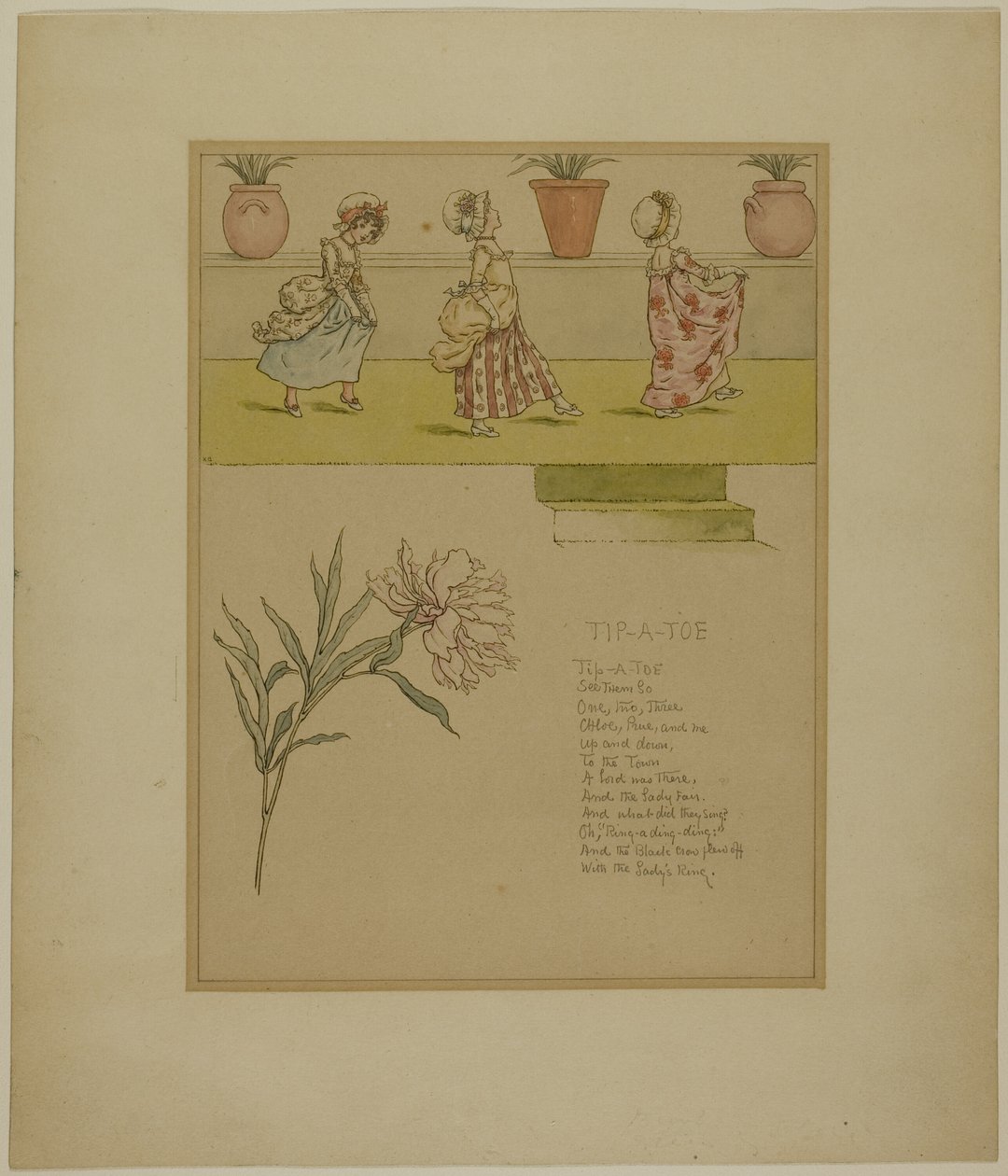 Studie voor Tip a Toe, uit Marigold Garden door Kate Greenaway