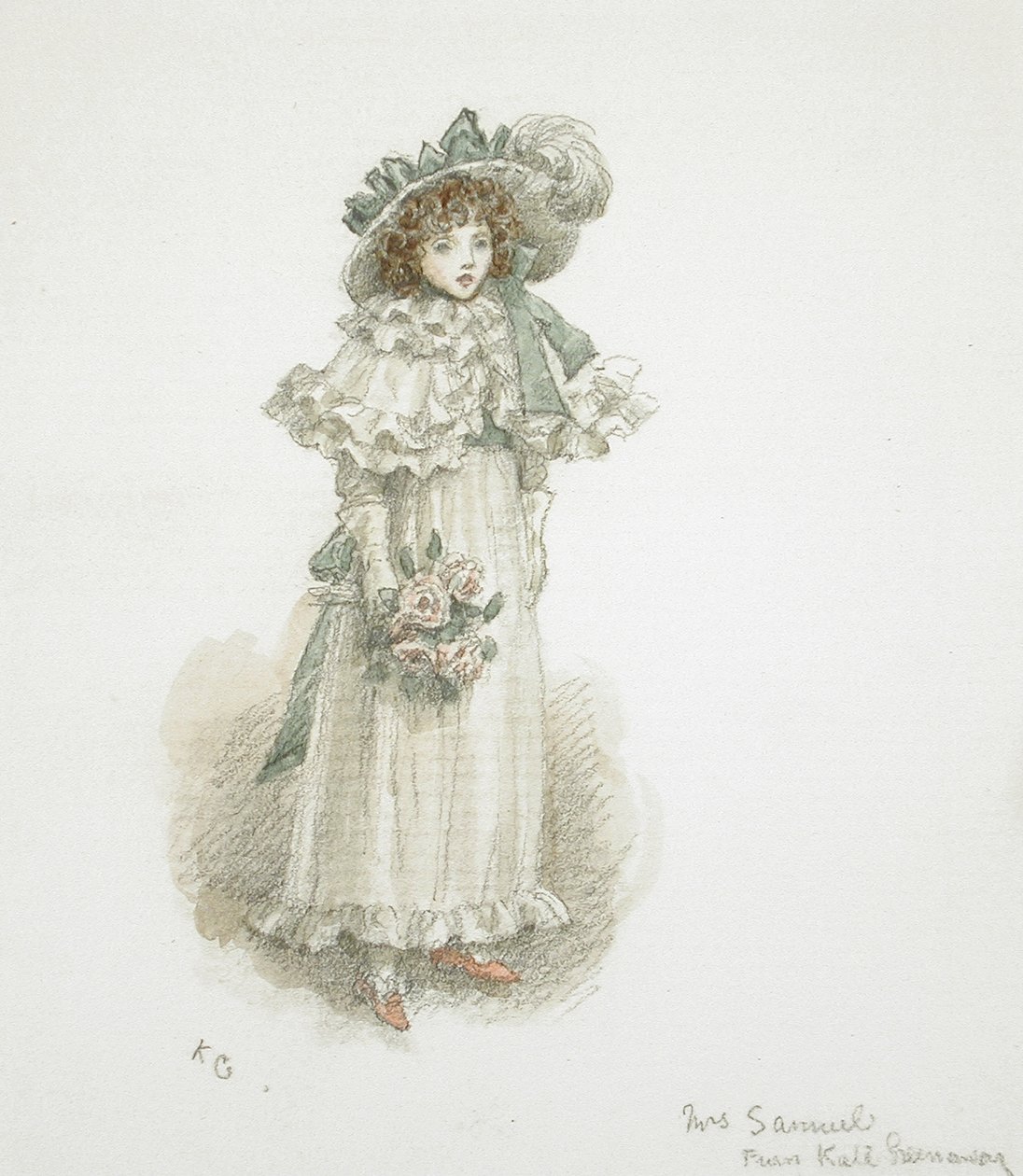 Studie van een volledig gekleed meisje door Kate Greenaway