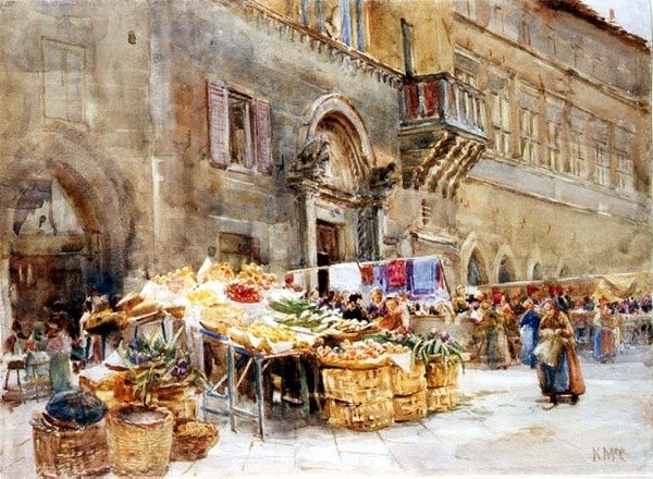 Voor het huis van de Kapitein van het Volk, Perugia, c.1906 door Katharine McCracken