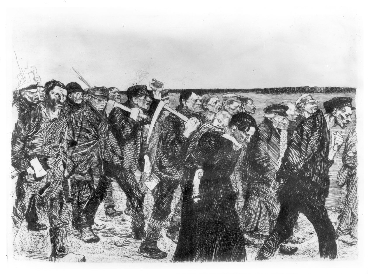 De Mars van de Wevers in Berlijn door Käthe Kollwitz
