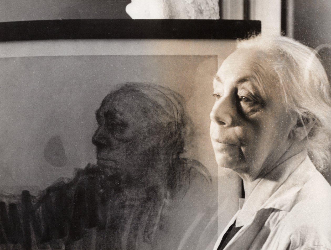 Duitse schilder, graficus en beeldhouwer Kaethe Kollwitz, Duitsland rond 1940 (z/w foto) door Kathe Schmidt Kollwitz