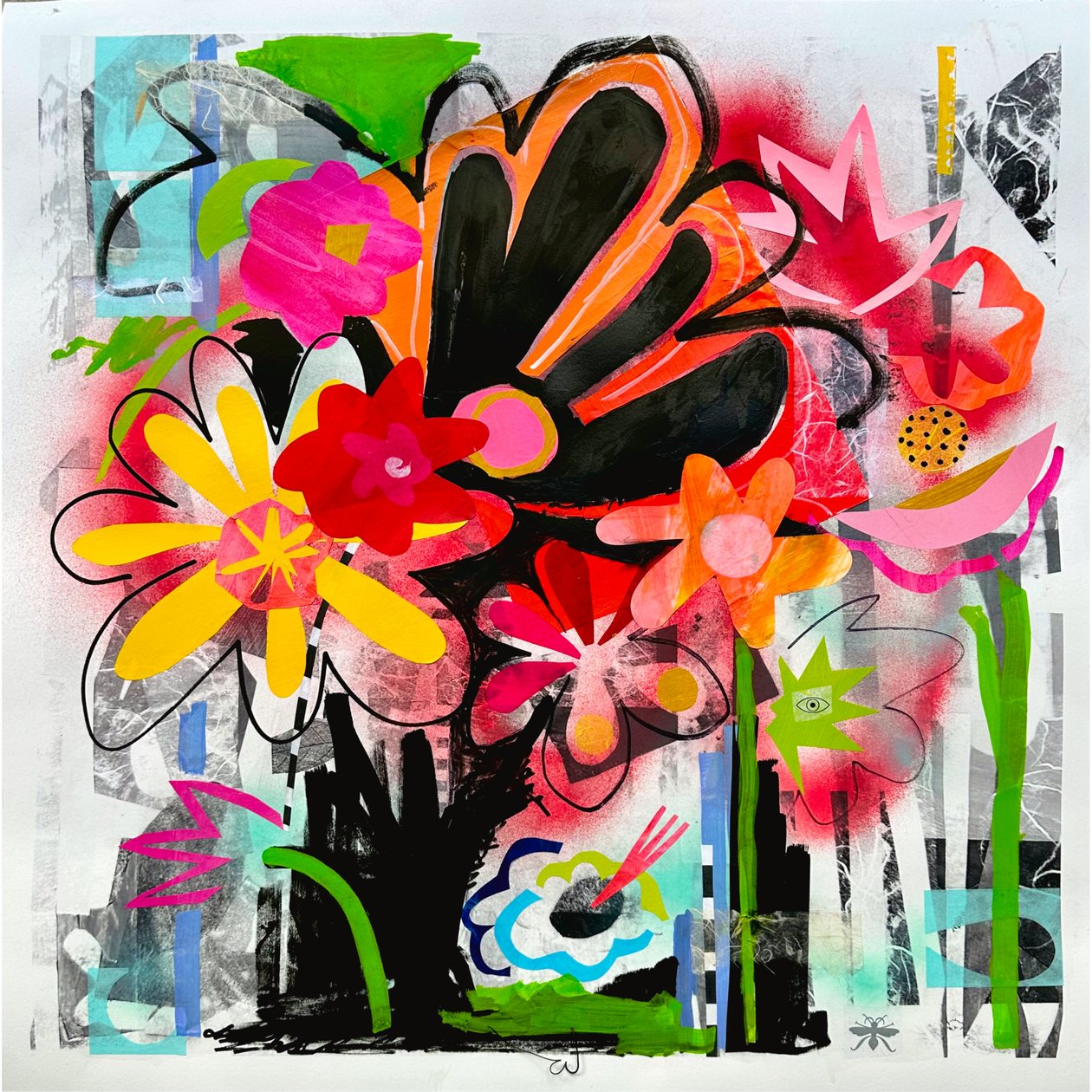 middernachtelijke tuin, 2025 (gemengde techniek op papier) door Kathy Dunaway