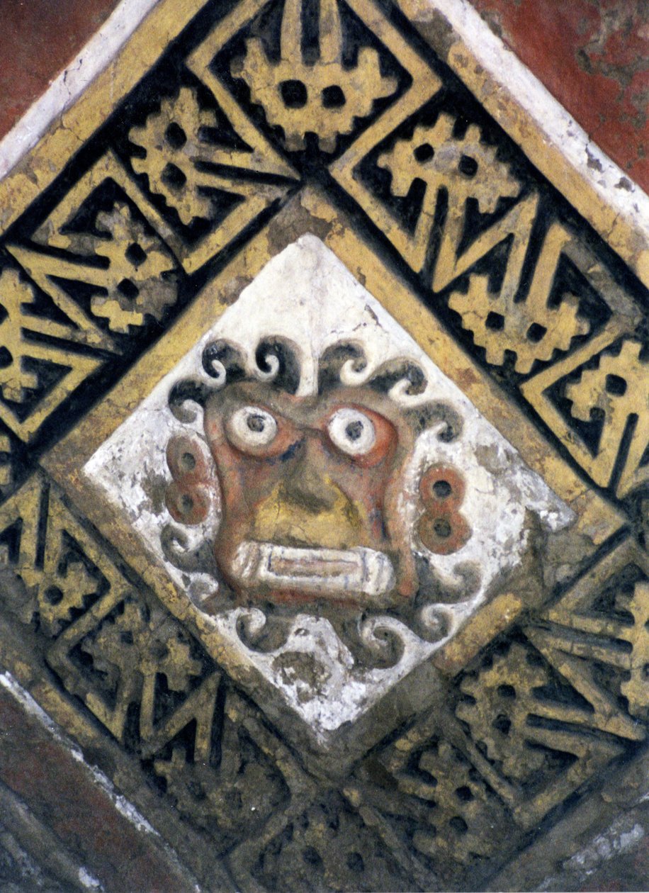 Detail van een muur in de piramide, mogelijk een tempelcomplex, gebouwd door de Moche, ca. 200-500 na Chr. (foto) (detail van 138728) door Katie Attenborough