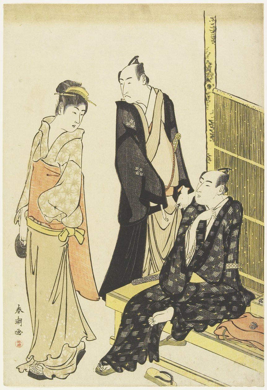 Ichikawa Monnosuke II, Onoe Matsusuke bij een theehuis, c. 1780-1795 door Katsukawa Shuncho