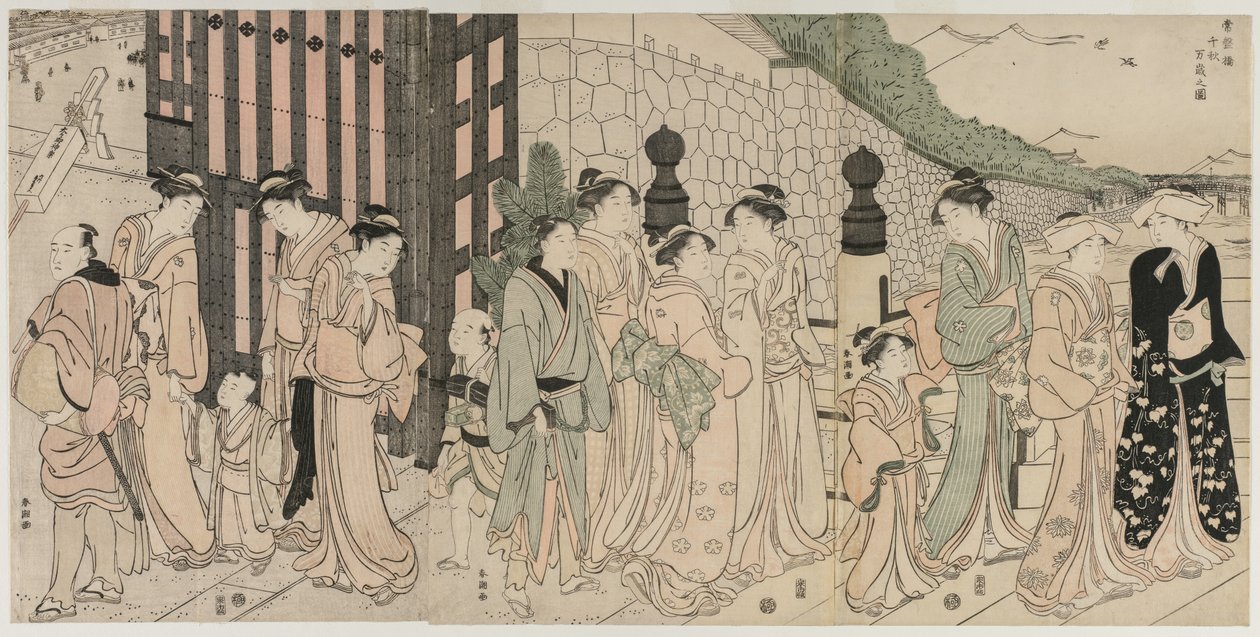 Duizend Herfsten, Tienduizend Jaren op Tokiwa-brug, vroege jaren 1790 door Katsukawa Shuncho