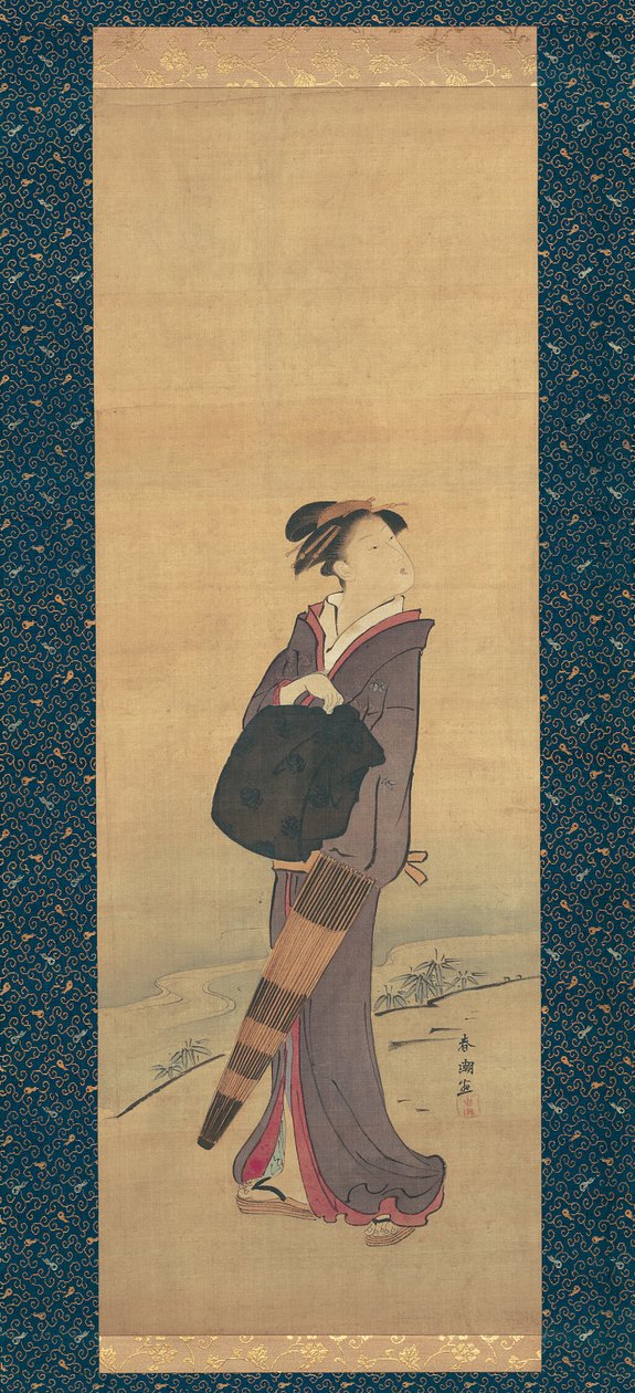 Meisje op rivieroever door Katsukawa Shuncho