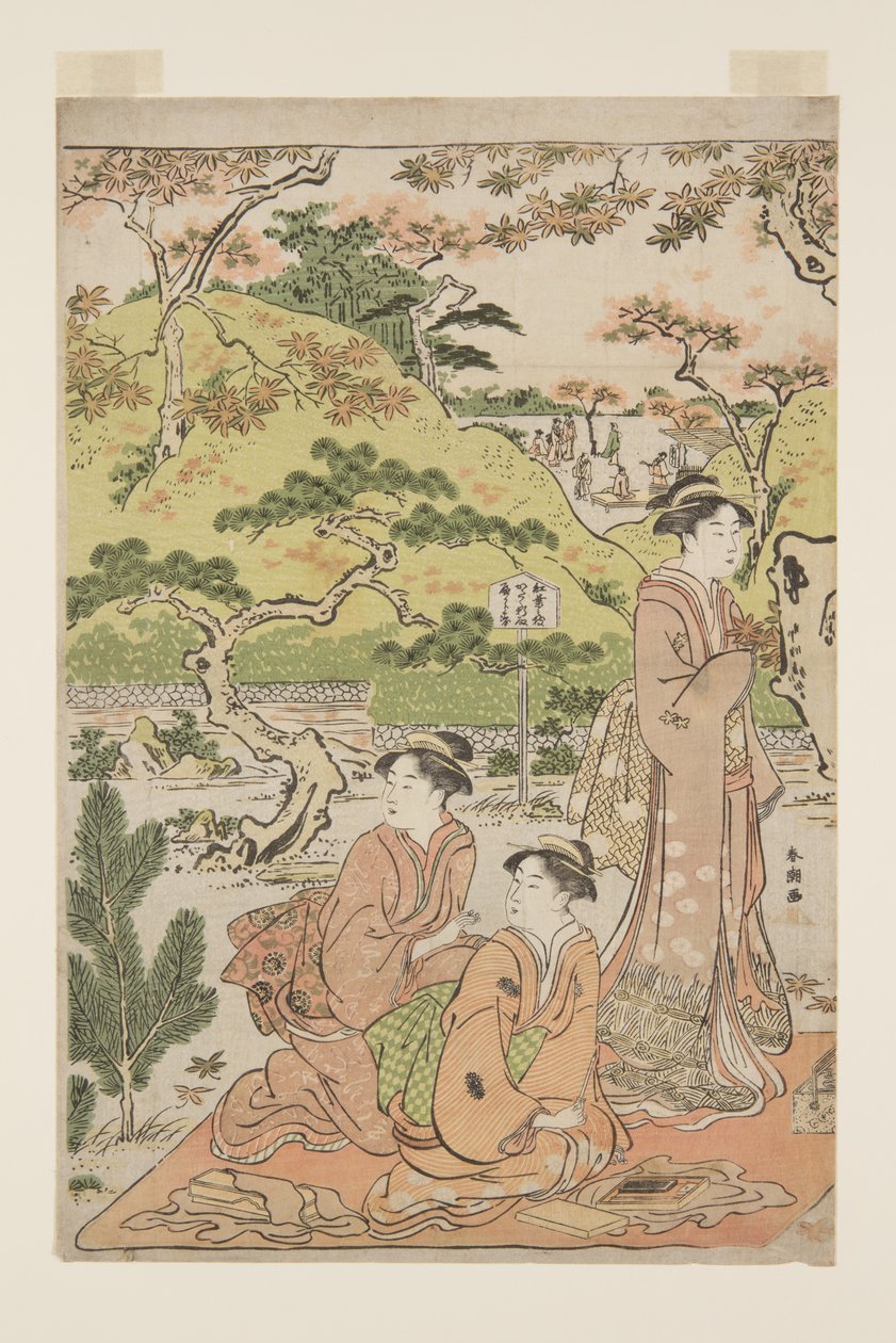 Herfstbladeren bekijken bij de Kaianji-tempel door Katsukawa Shuncho