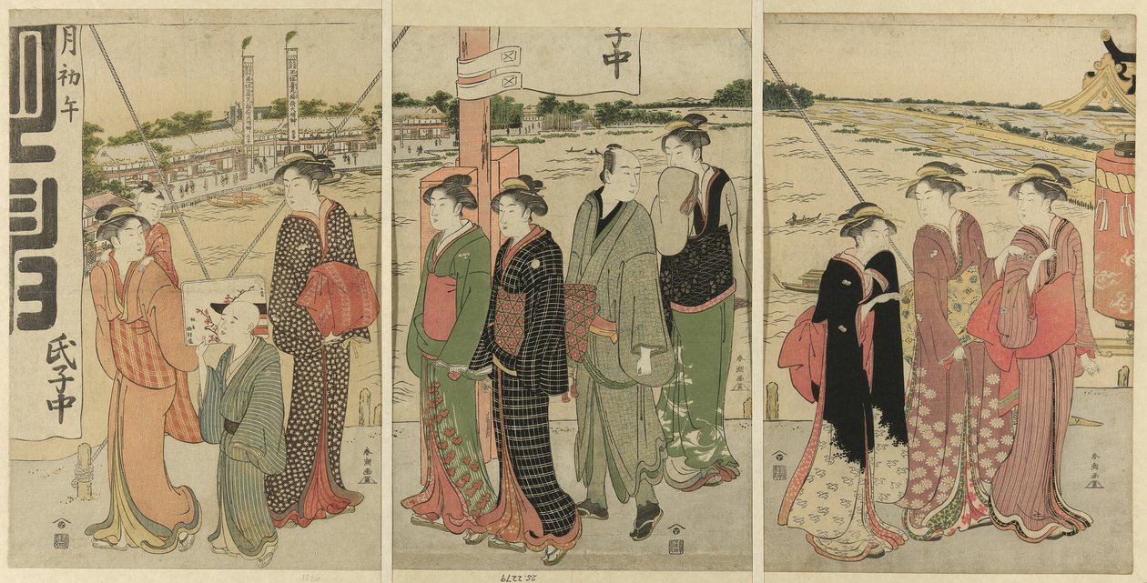 Bezoek aan het Masaki Inari Heiligdom door Katsukawa Shuncho