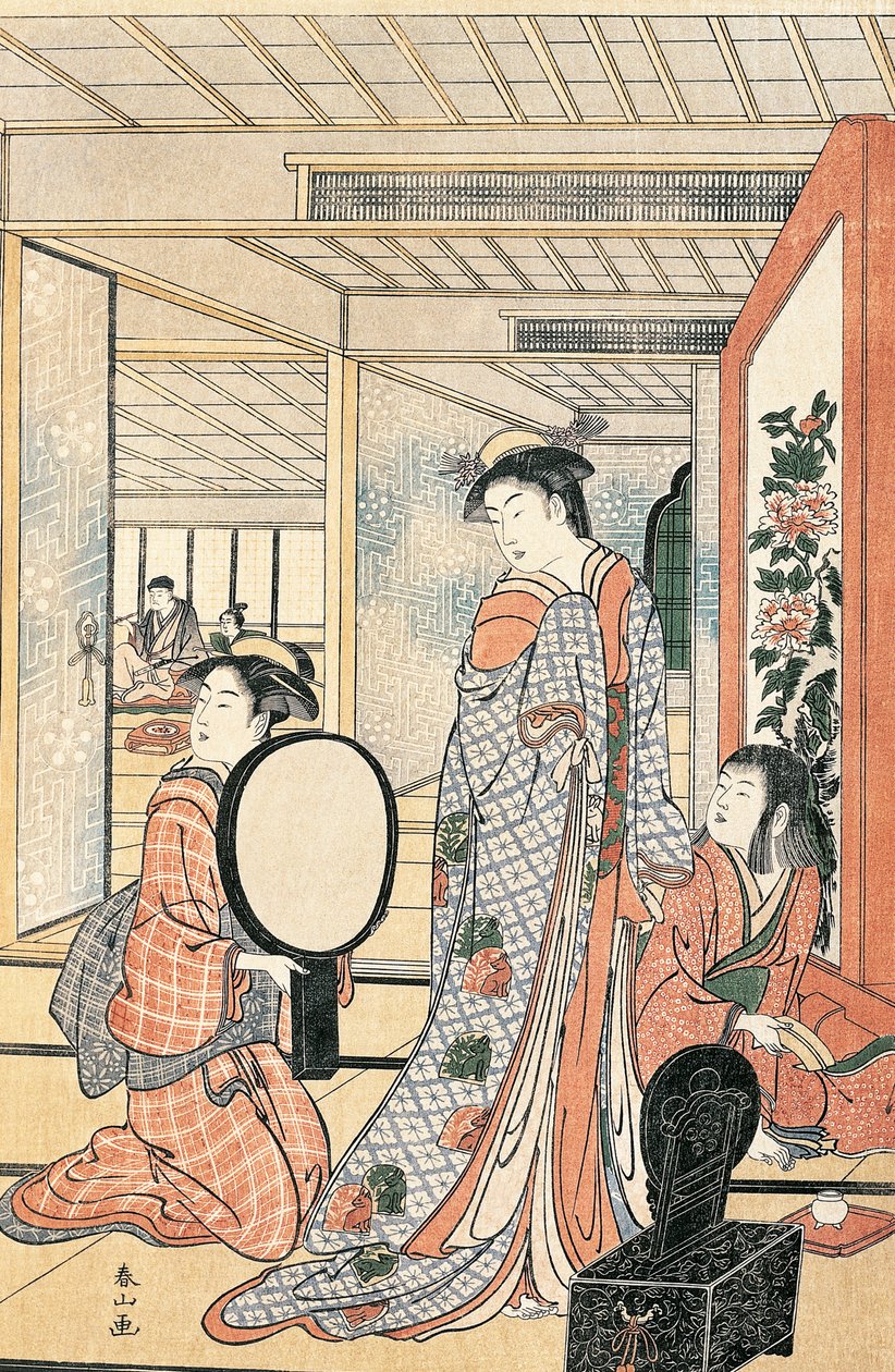 Vrouw voor spiegel, door Katsukawa Shunsho, Japanse beschaving door Katsukawa Shuncho