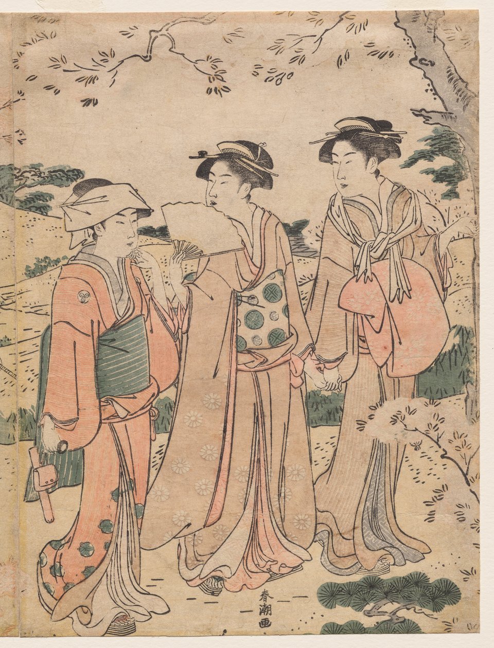 Vrouwen Bekijken Kersenbloesems bij Asukayama door Katsukawa Shuncho