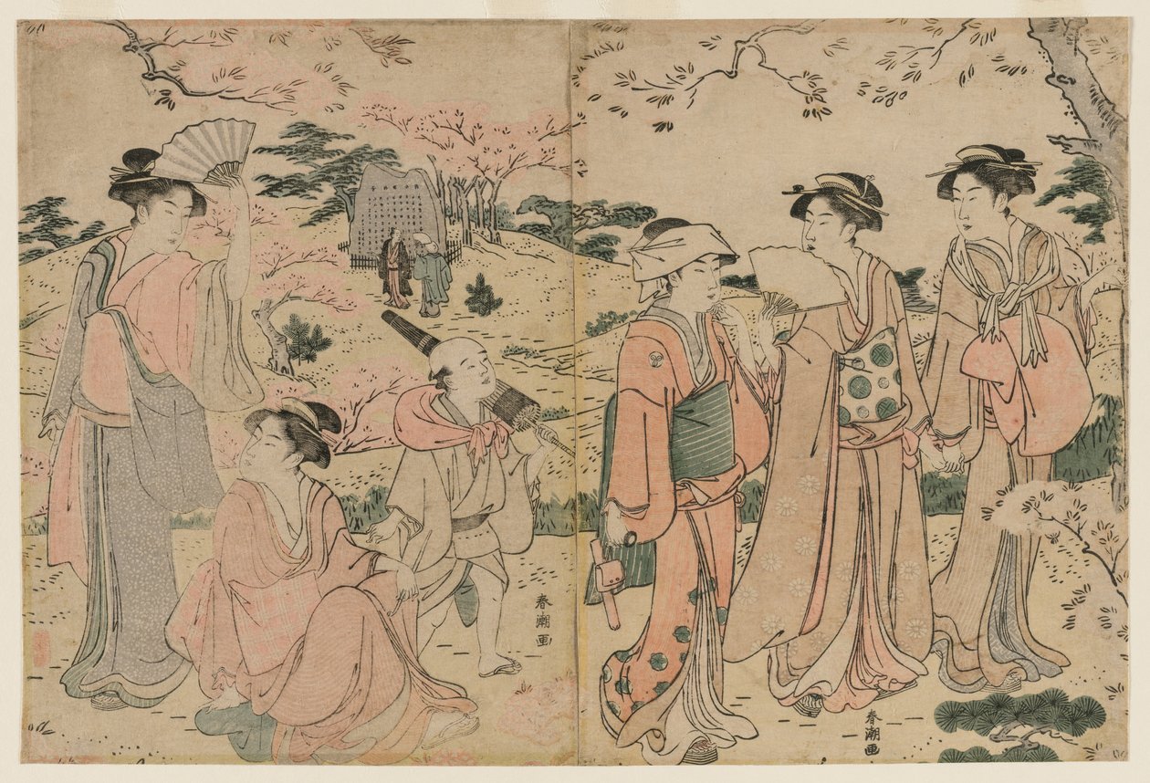 Vrouwen bekijken kersenbloesems in Asukayama, 1780s door Katsukawa Shuncho