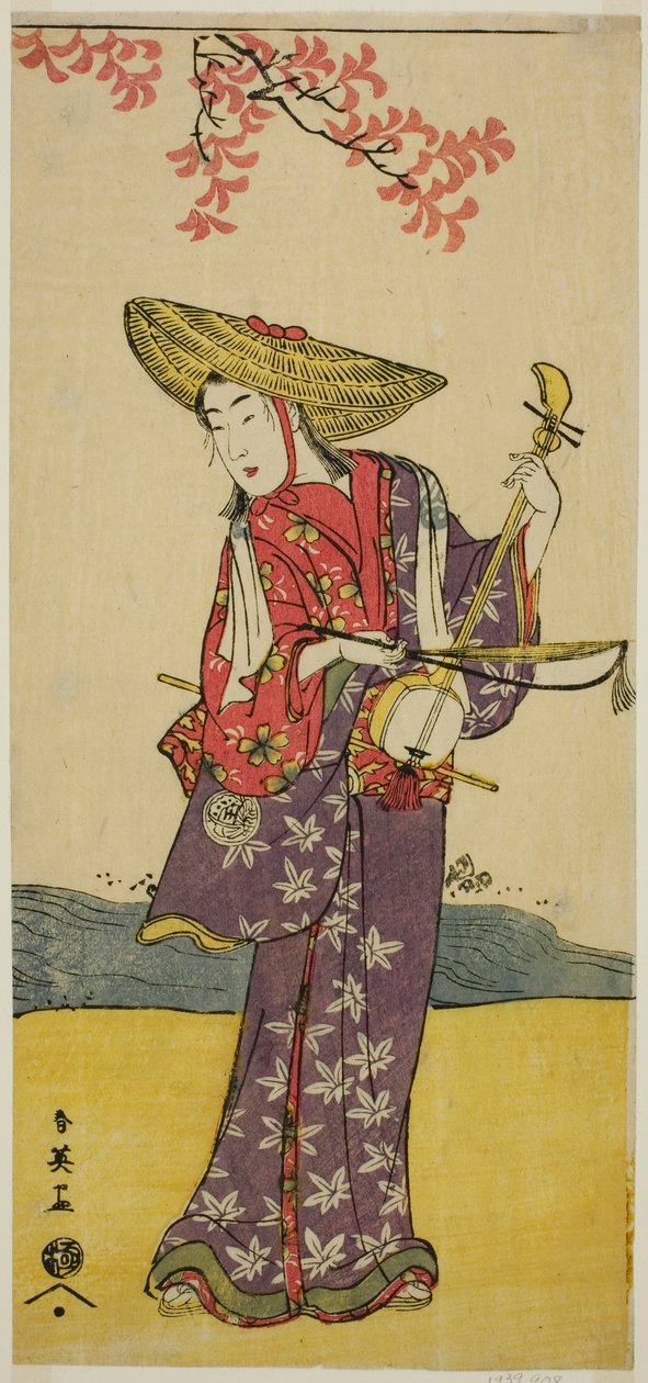De acteur Sawamura Tamagashira als een wandelende muzikant in het toneelstuk Dai Danna Kanjincho, opgevoerd in het Kawarazaki theater in de elfde maand, 1790 door Katsukawa Shun
