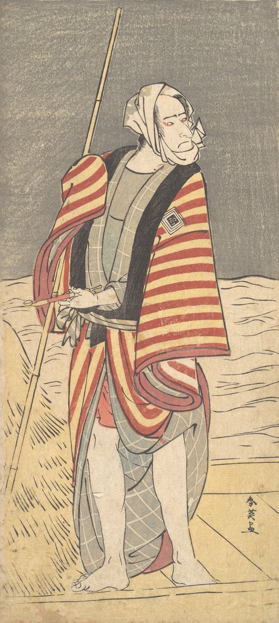 De tweede Ichikawa Komazo als een schipper staand op het dek van een schuit, ca. 1793 door Katsukawa Shun