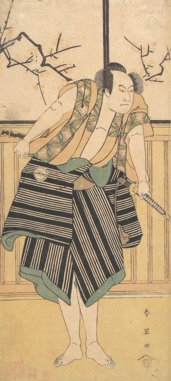 De derde Sawamura Sojuro als een man staande in een kamer, ca. 1793 door Katsukawa Shun