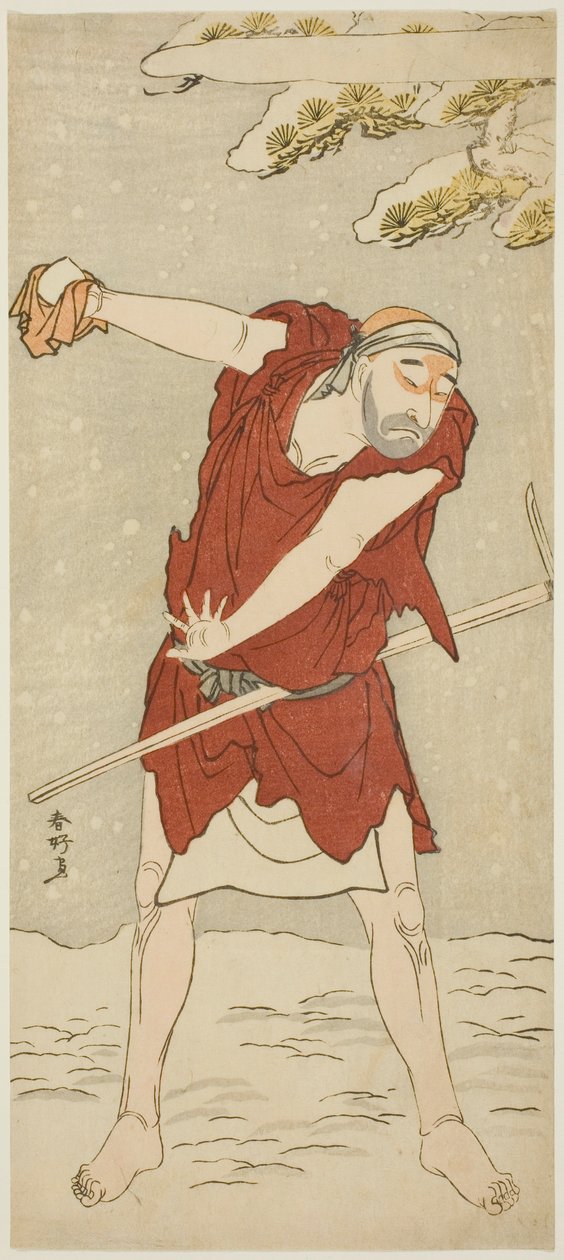 Acteur Onoe Matsusuke I als bedelmonnik in "Courtesan: Kerria Roses at Ide" ("Keisei Ide no yamabuki") door Katsukawa Shunkо̄