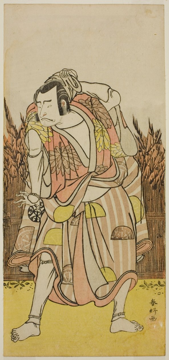 De acteur Nakamura Nakazo I als Hachiman Taro Yoshiie () in het toneelstuk Oshu Adachi ga Hara (), opgevoerd in het Nakamura Theater () in de vierde maand, 1775 () door Katsukawa Shunkо̄