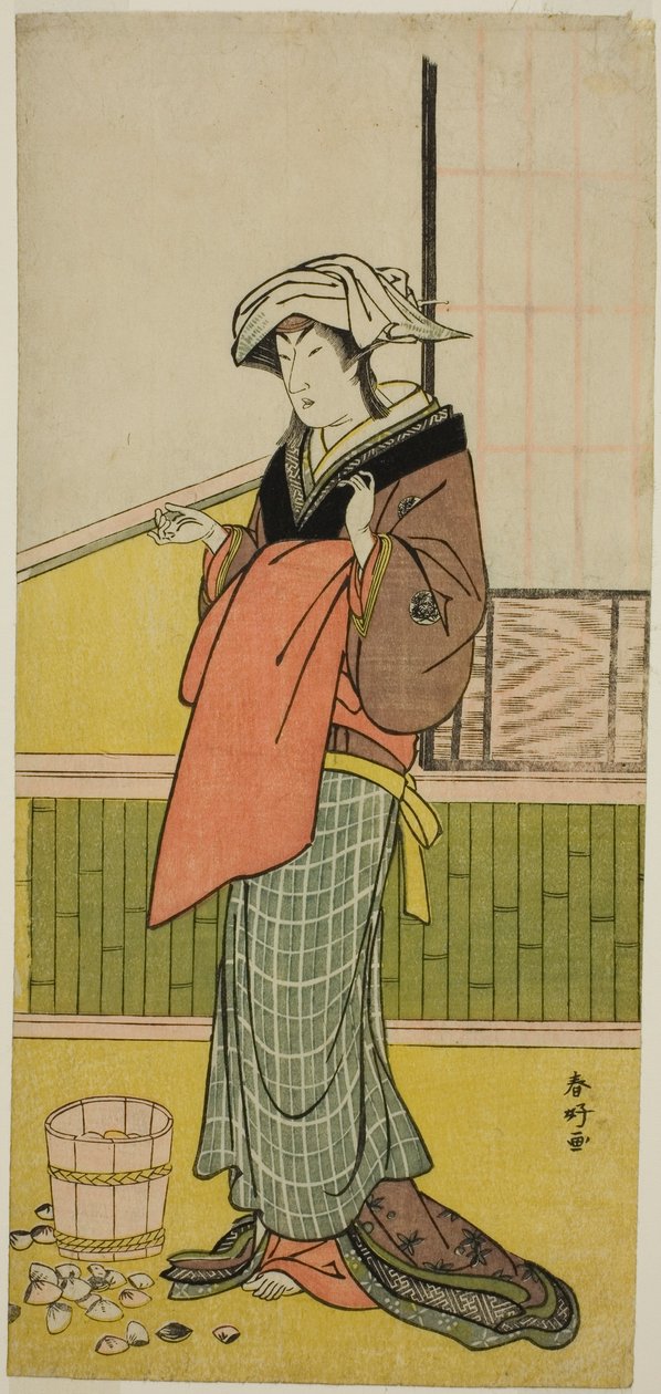 De acteur Nakamura Riko I als Moshio () in het toneelstuk Honda Yayoi Meoto Junrei (), opgevoerd in het Ichimura Theater () in de zevende maand, 1778 () door Katsukawa Shunkо̄