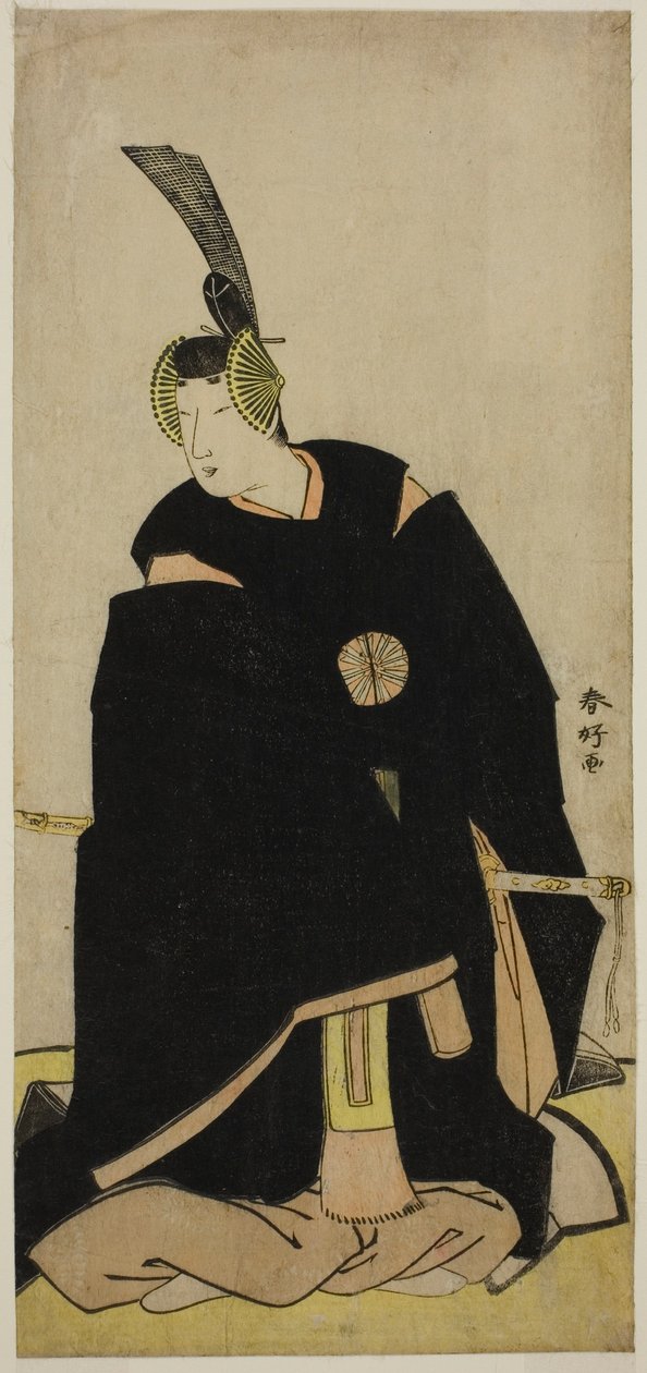 De acteur Nakamura Tomijuro I als Taira no Masakado Vermomd als Otomo no Kuronushi () of Sugawara Micihizane () in het toneelstuk Shida Yuzuriha Horai Soga () of Sugawara Denju Tenarai Kagami (), Opgevoerd in het Morita Theater () in de Eerste of Vijfde Mo door Katsukawa Shunkо̄