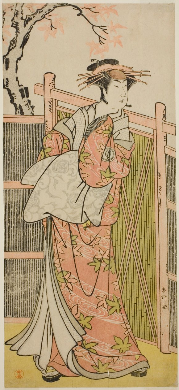 De acteur Sawamura Sojuro III als de geest van de courtisane Takao in het toneelstuk Takao Daimyojin Momiji no Tamagaki, opgevoerd in het Nakamura Theater in de zevende maand, 1787 door Katsukawa Shunkо̄