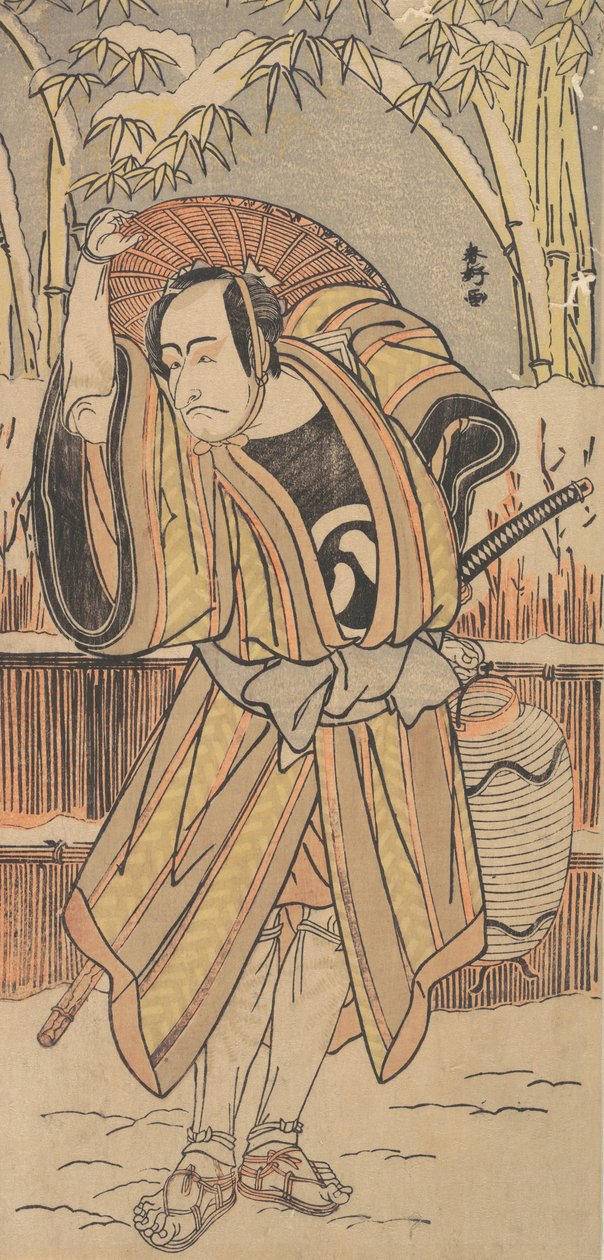 De Vijfde Ichikawa Danjuro als Man in Winterkleding door Katsukawa Shunko