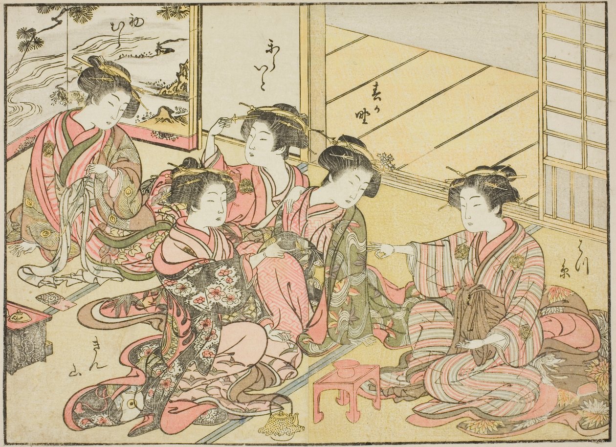 Courtisanes van de Gakuiseya, uit het boek "Spiegel van mooie vrouwen van de plezierwijken (Seiro bijin awase sugata kagami)," deel 1 door Katsukawa Shunsho