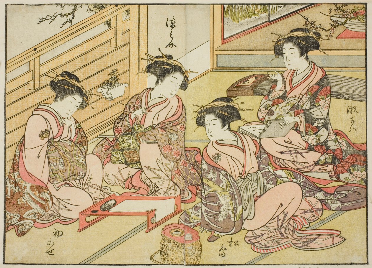Courtisanes van de Matsubaya, uit het boek "Spiegel van Mooie Vrouwen van de Plezierwijken," vol. 1 door Katsukawa Shunsho