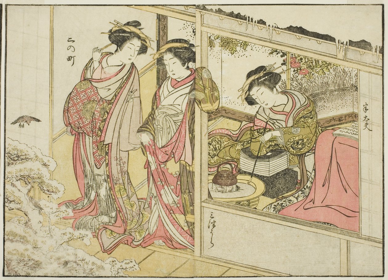 Courtisanes van de Nakaomiya, uit het boek "Spiegel van mooie vrouwen van de plezierwijken," deel 2 door Katsukawa Shunsho