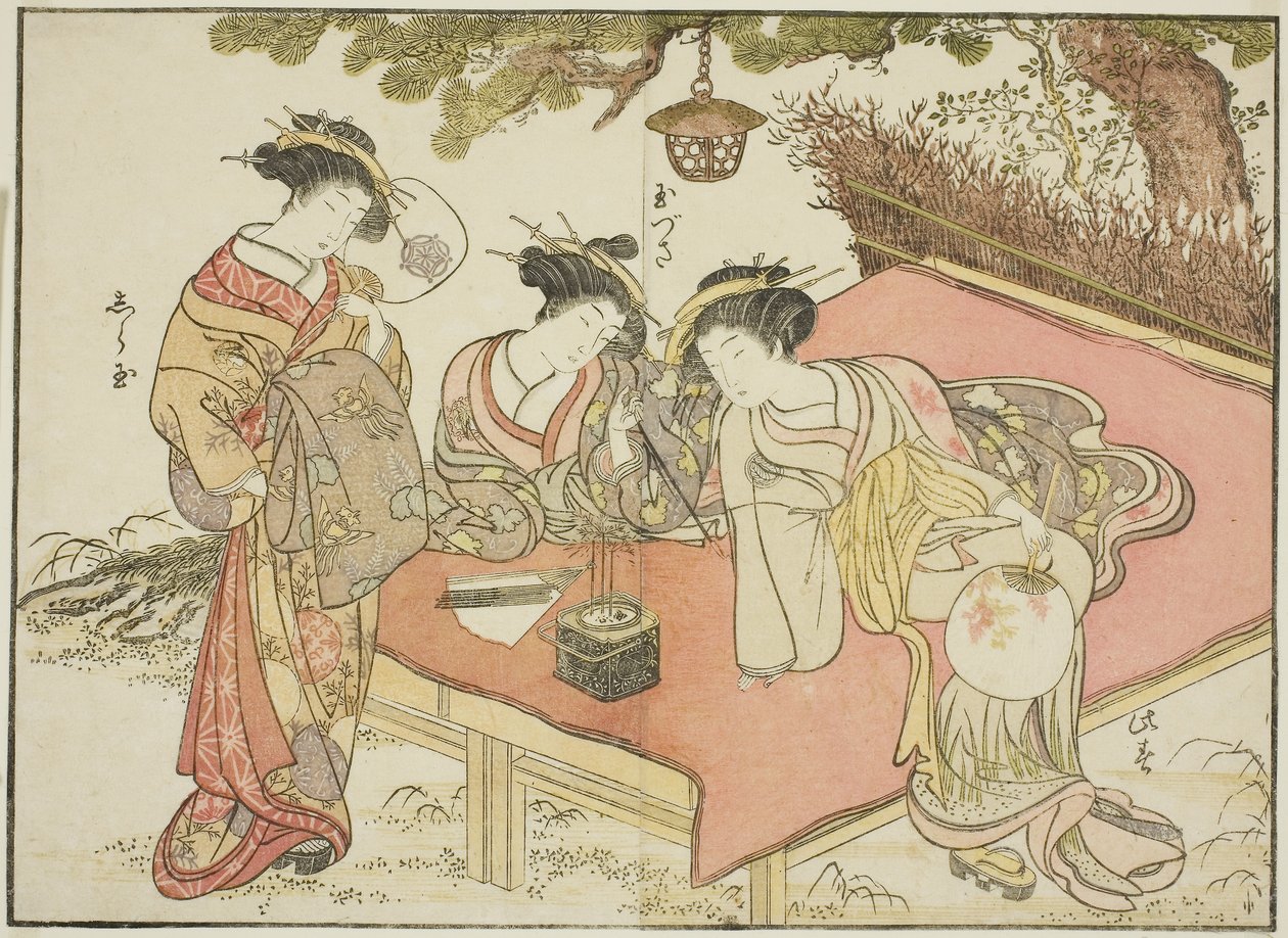 Courtisanes van de Yadaya, uit het boek "Spiegel van Mooie Vrouwen van de Plezierkwartieren (Seiro bijin awase sugata kagami)" door Katsukawa Shunsho