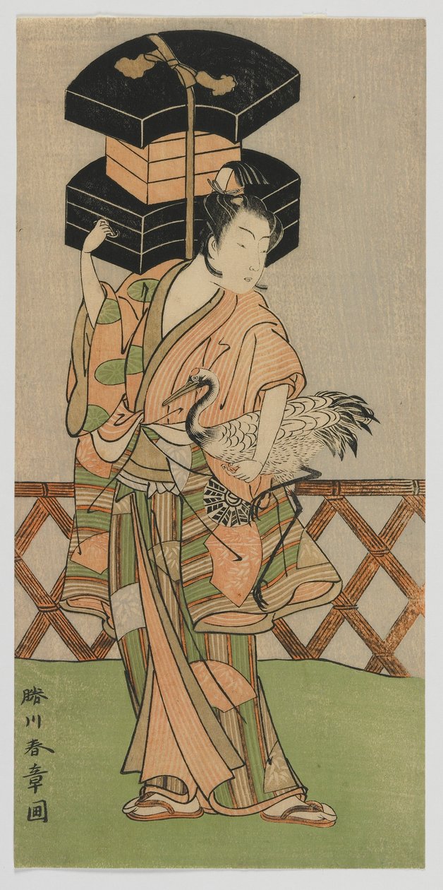 Kabuki-acteur Nakamura Noshio als een waaierventer, Edo-periode, midden jaren 1770 door Katsukawa Shunsho