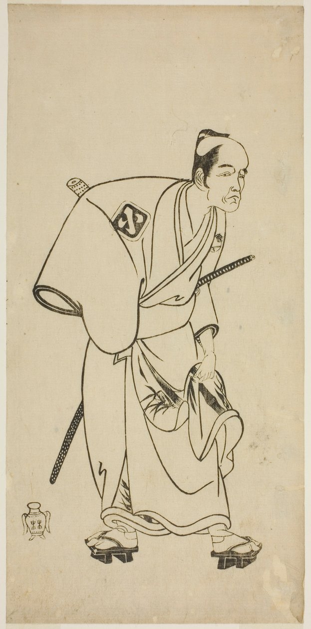 De acteur Arashi Otohachi I als Hotei Ichiemon in het stuk Ayatsuri Kabuki Ogi, uitgevoerd in het Nakamura Theater in de zevende maand, 1768 door Katsukawa Shunsho