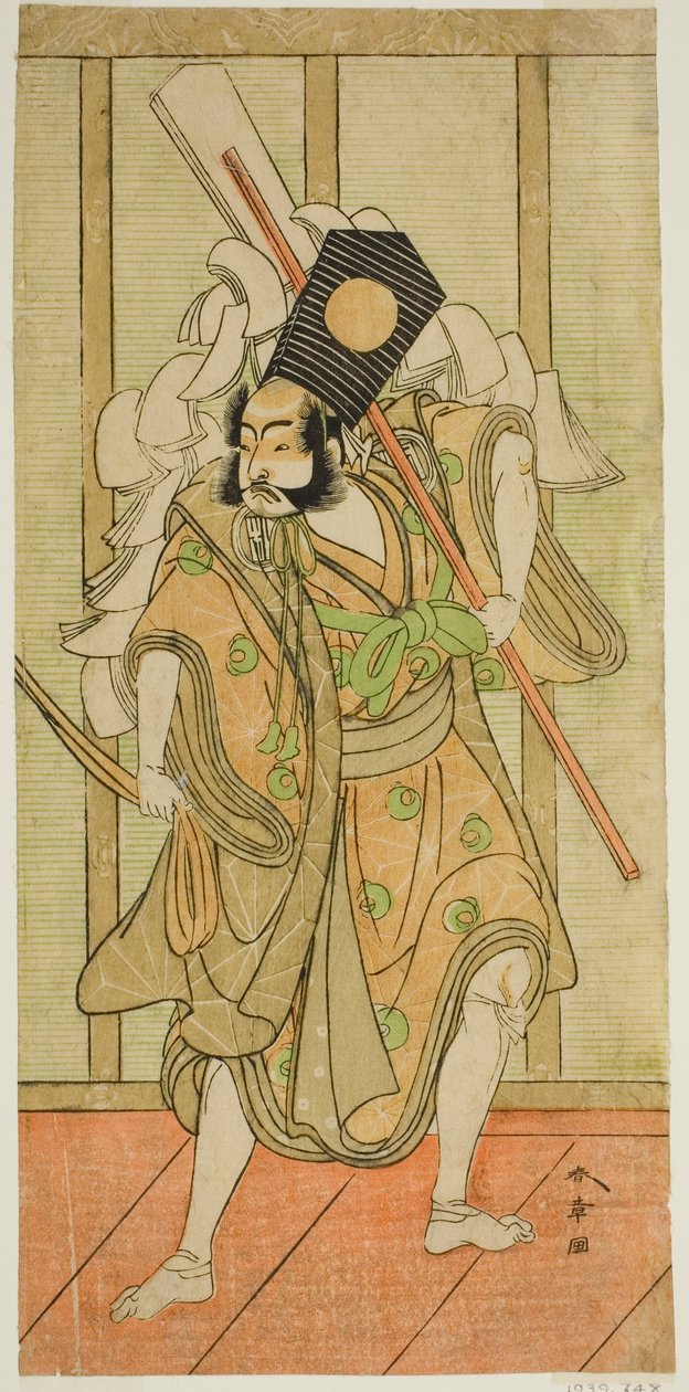 De acteur Arashi Sangoro II als Asahina Saburo in het stuk Iro Maki-e Soga no Sakazuki, uitgevoerd in het Morita Theater in de eerste maand, 1773 door Katsukawa Shunsho